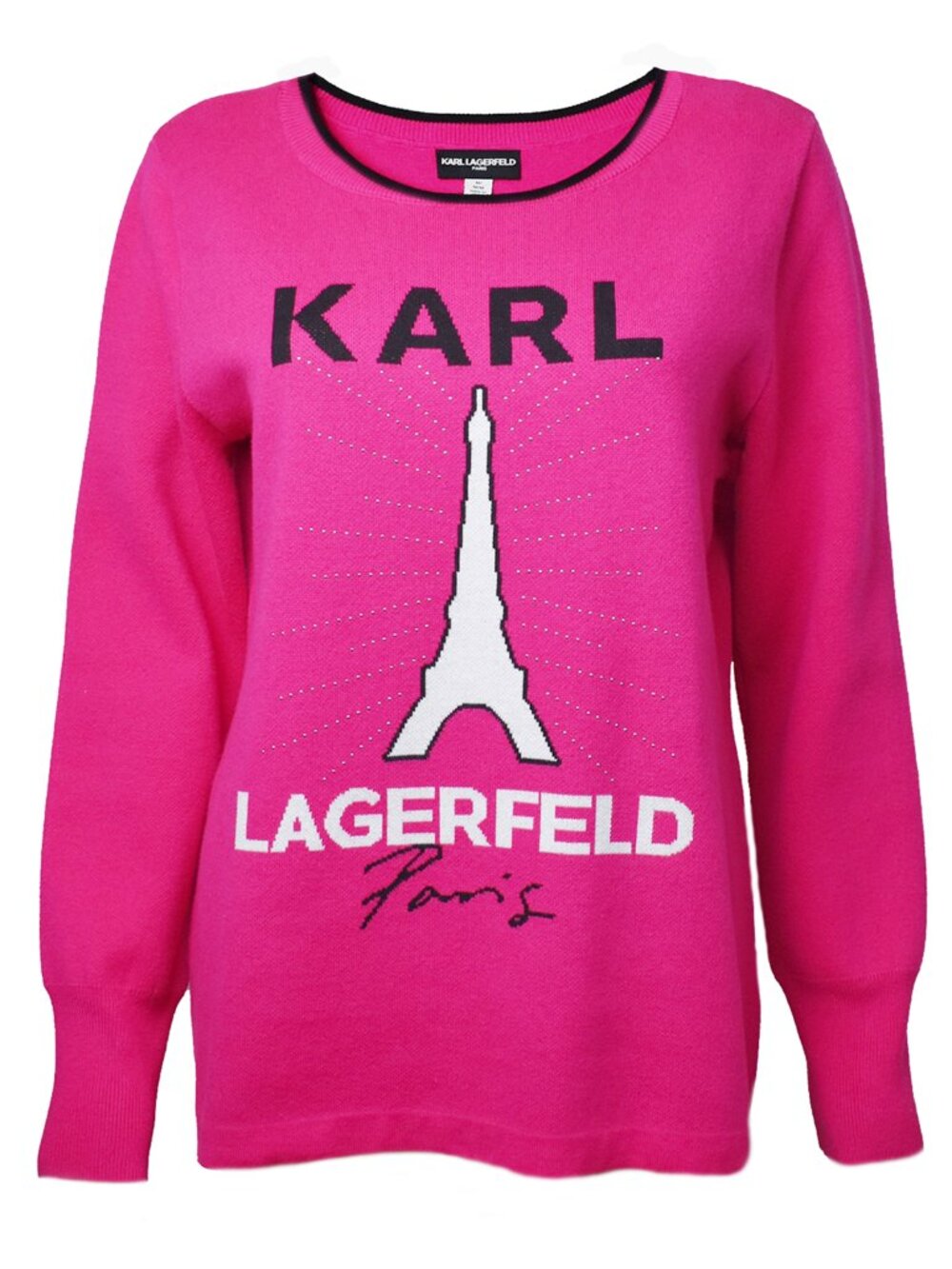 Karl Lagerfeld Paris Women's Sweater Eiffel Tower Logo Pullover Pink Size M NEW - Picture 2 of 5